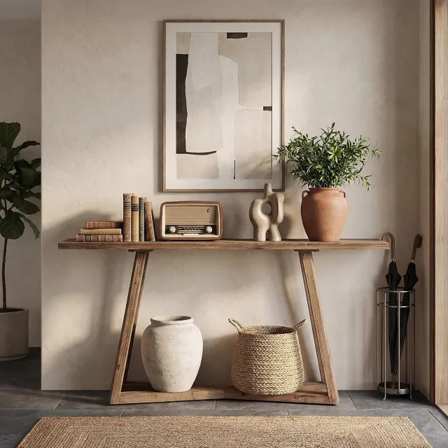 Tribesigns massief hout Consoletafel - Sidetable met X-vormig onderstel - Bruin - 160 x 35 x 80 cm - Console Tafel voor Hal, Woonkamer, Entree