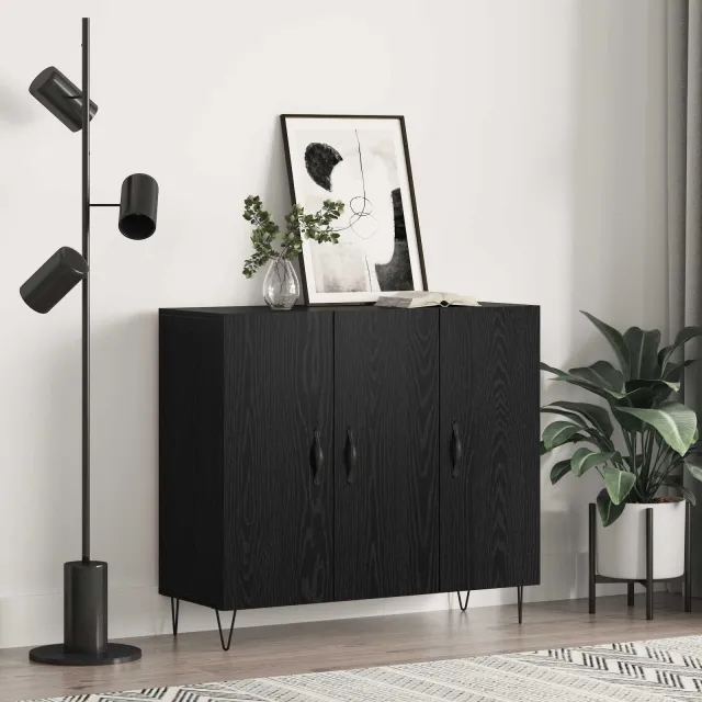 vidaXL Dressoir Zwart Eiken 90 x 32,5 x 80 cm Bewerkt hout, foto 2