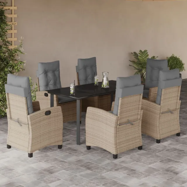 vidaXL 7-delige Tuinset met kussens poly rattan gemengd beige, foto 2