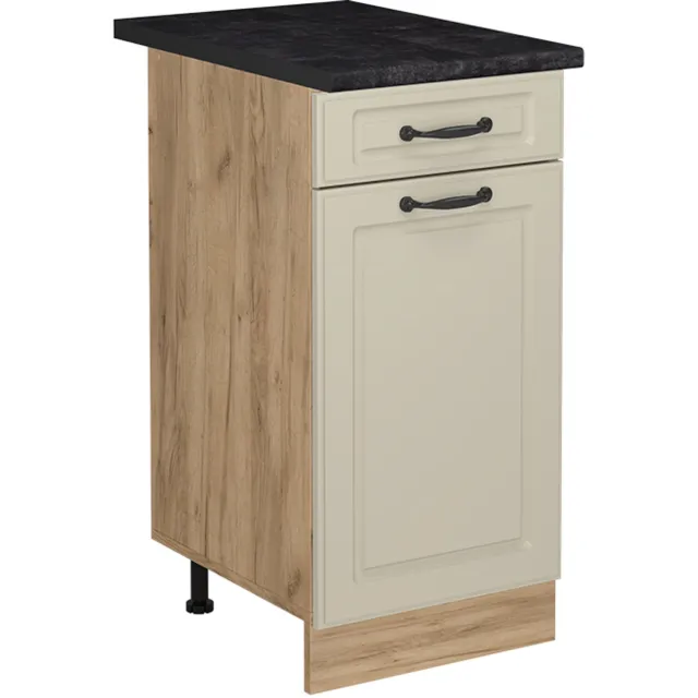 Vicco Keukenonderkast R-Line, Zand landelijk/Goudkleurig Eiken, 40 cm antraciet werkblad