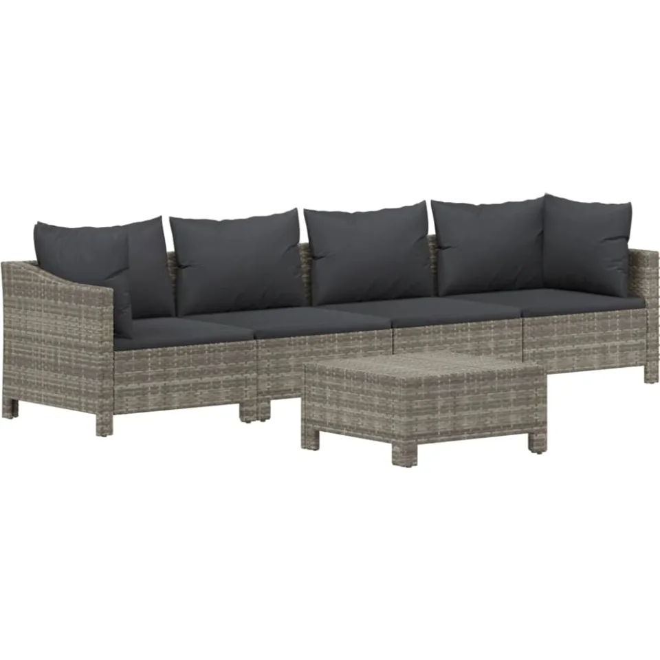 vidaXL 5-delige Loungeset met kussens poly rattan grijs