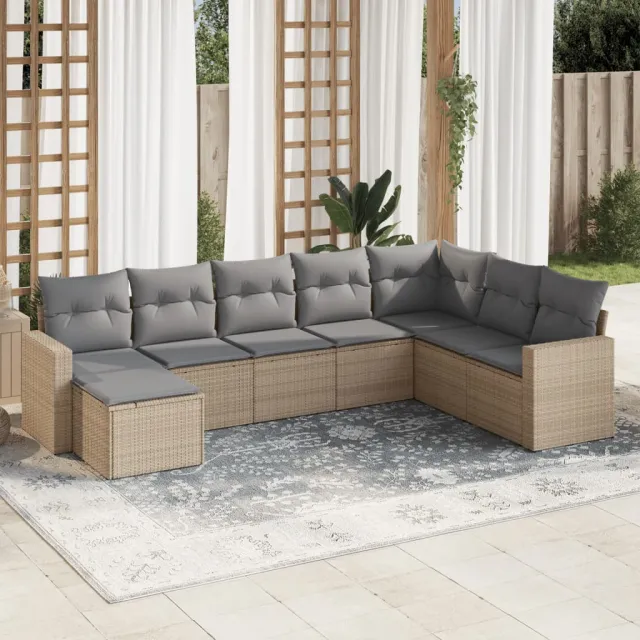 vidaXL 8-delige Loungeset met kussens poly rattan beige, foto 2