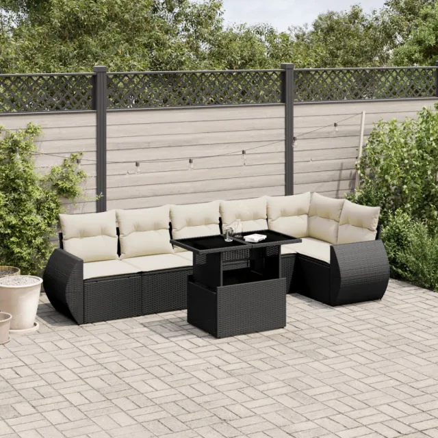 vidaXL 7-delige Loungeset met kussens poly rattan zwart, foto 2