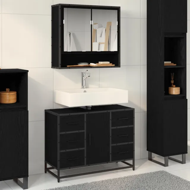 vidaXL Badkamermeubelset 2 st Zwart Eiken 80 x 33 x 60 cm Bewerkt hout, foto 2
