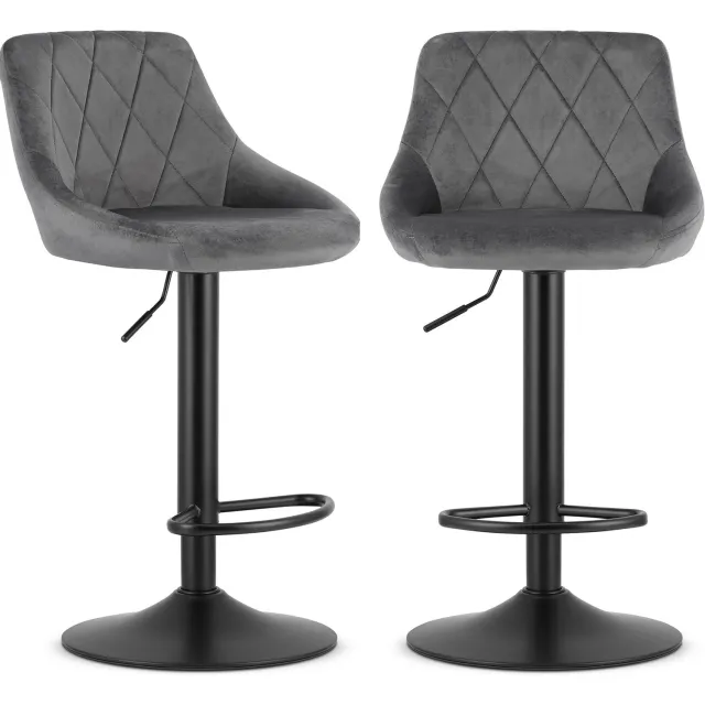 MUFART Ares Barstoelen Grijs Velours Draaibaar met Rugleuning - Set van 2