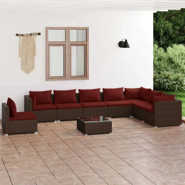 vidaXL 9-delige Loungeset met kussens poly rattan bruin, foto 2