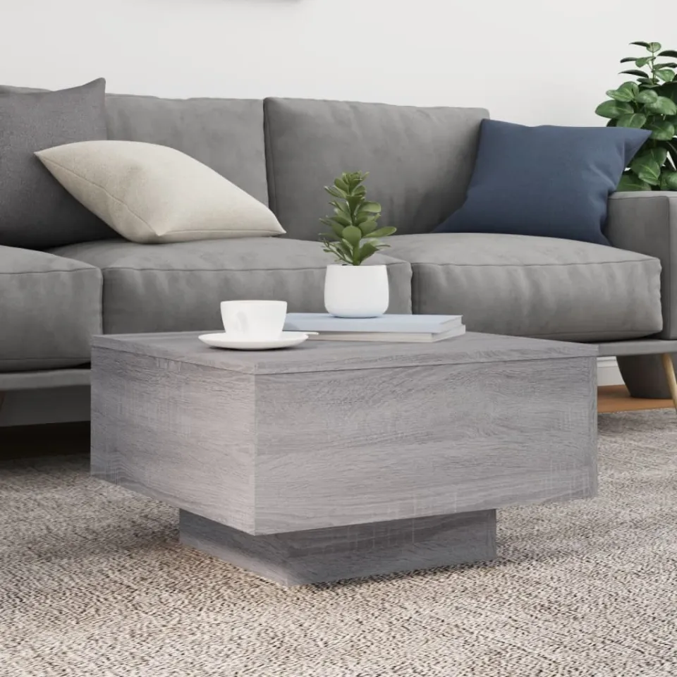 vidaXL Salontafel met LED-verlichting 55x55x31 cm grijs sonoma eiken, foto 4