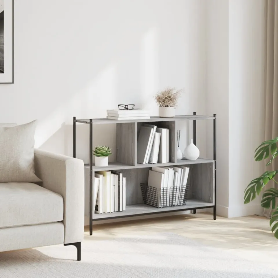 vidaXL Boekenkast 102x28x77,5 cm bewerkt hout grijs sonoma eikenkleur, foto 3