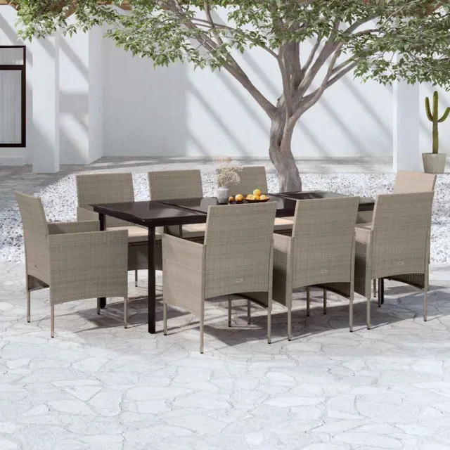vidaXL 9-delige Tuinset met kussens beige en zwart, foto 2