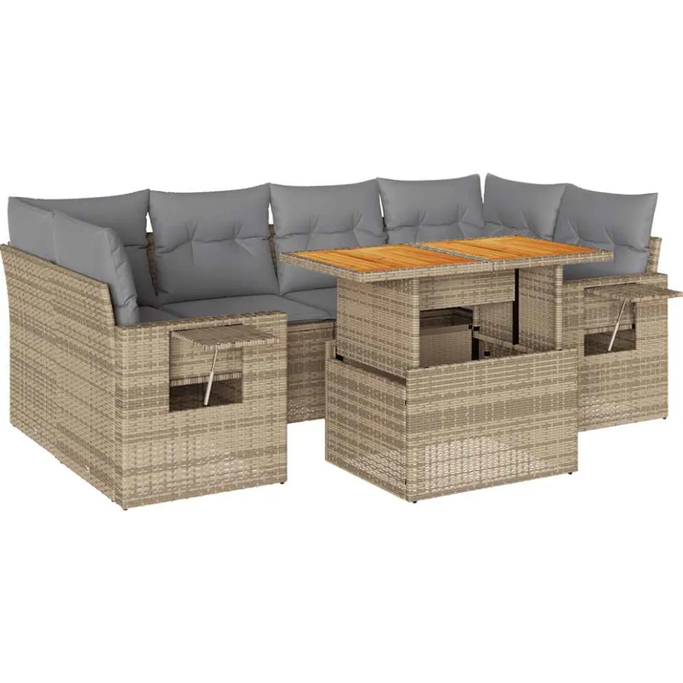 vidaXL 7-delige Loungeset met kussens poly rattan beige, foto 3