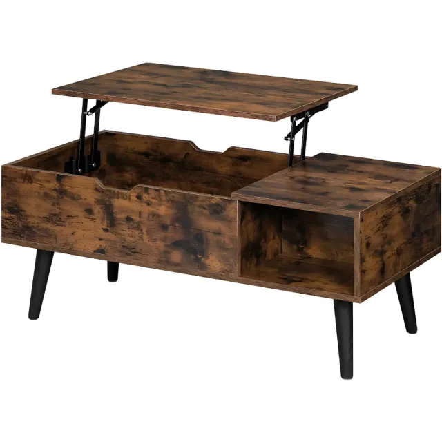 Happiq Salontafel Dulvia- Bruin - Tafel voor woonkamer - Met opbergruimte en hefplank - Laptoptafel