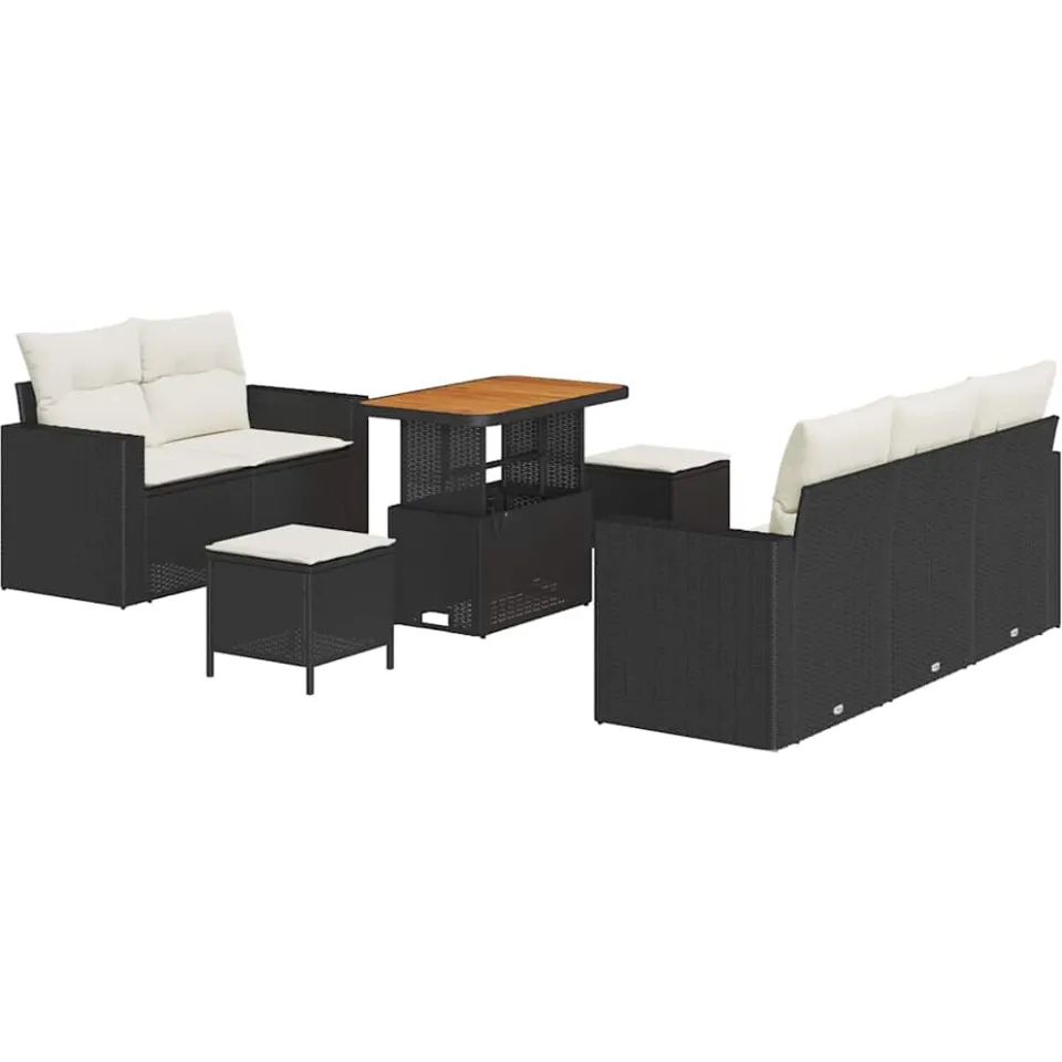 vidaXL Tuin Sofa Set met kussen 8 pcs Zwart poly rattan