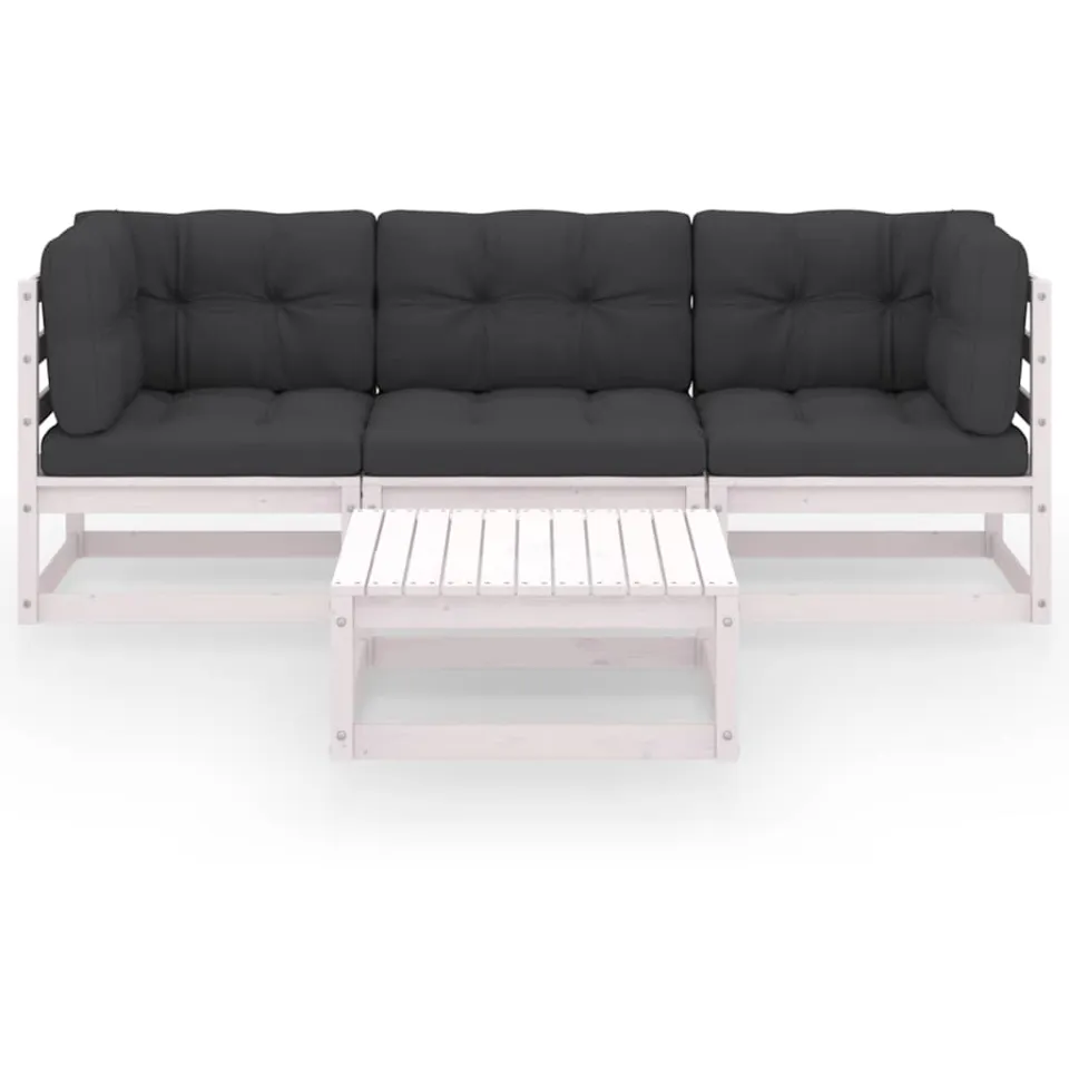 vidaXL 4-delige Loungeset met kussens massief grenenhout Wit