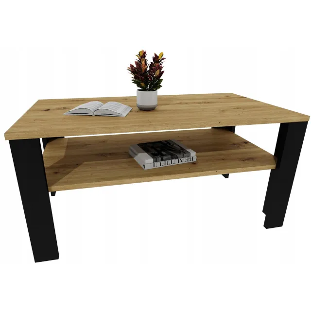 Mobelkap Salontafel met plank Lara 96 - eikenlook, zwart Artisan-eikenlook