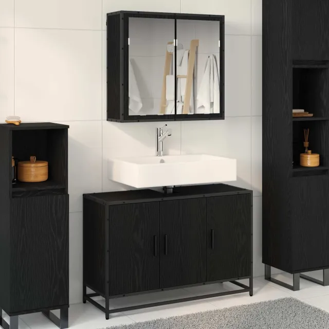 vidaXL Badkamermeubelset 2 st Zwart Eiken 90 x 33 x 60 cm Bewerkt hout, foto 2