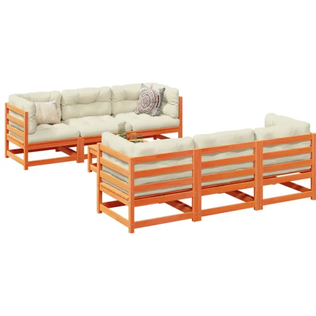 vidaXL 7-delige Loungeset met kussens massief grenenhout wasbruin