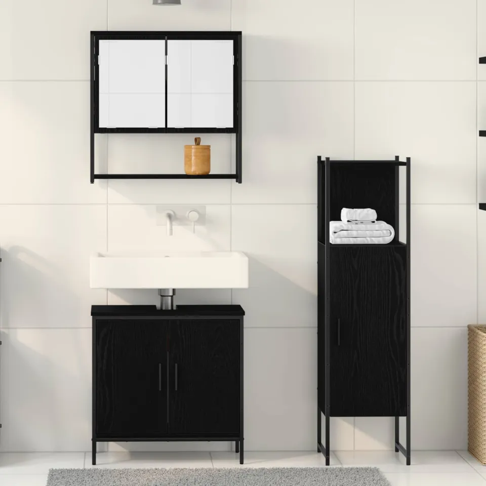 vidaXL Badkamermeubelset 3 st Zwart 33 x 33 x 113,5 cm Bewerkt hout, foto 3