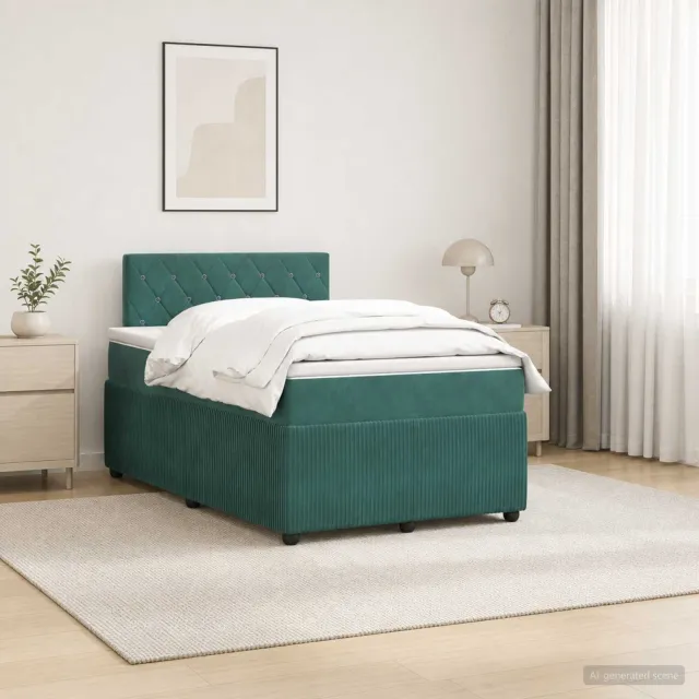 vidaXL Boxspringbed met matras Donkergroen 120 x 200 cm Fluweel