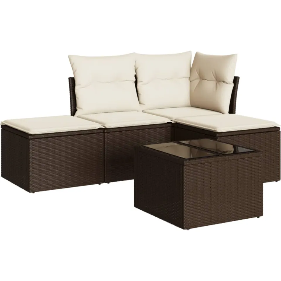 vidaXL 5-delige Loungeset met kussens poly rattan bruin, foto 3