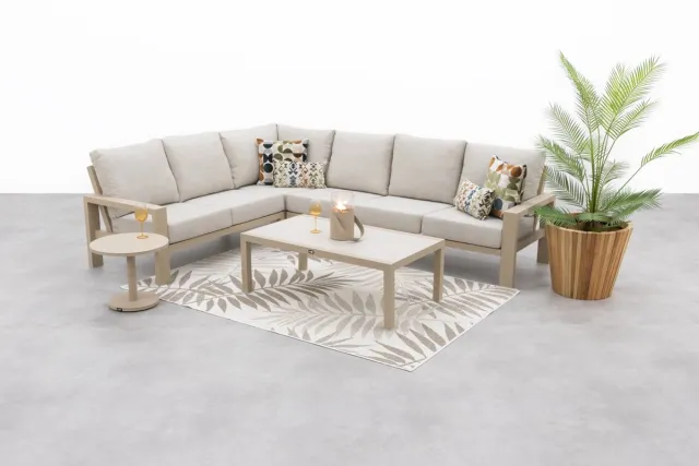 Van der Garde Tuinmeubelen Verano/Atlanta loungeset (5-delig) - Latte Zand/Hout kleur/Beige/Latte