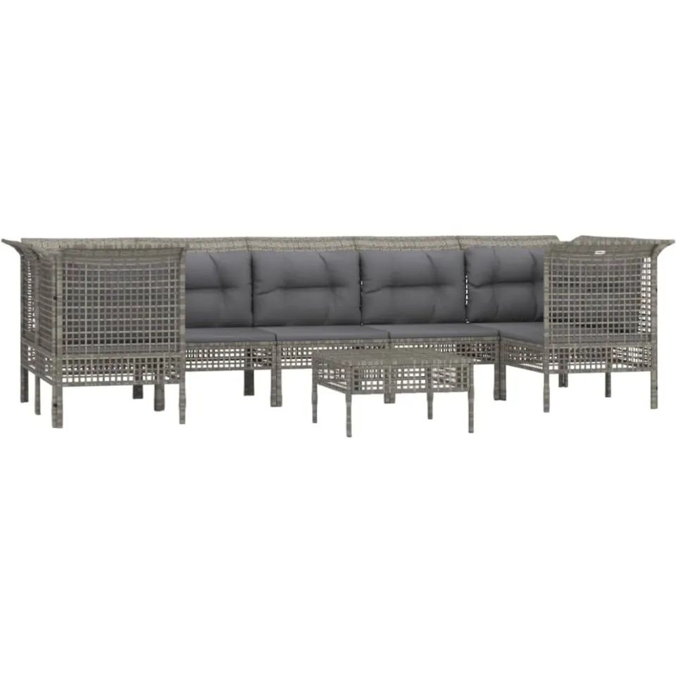 vidaXL 8-delige Loungeset met kussens poly rattan grijs