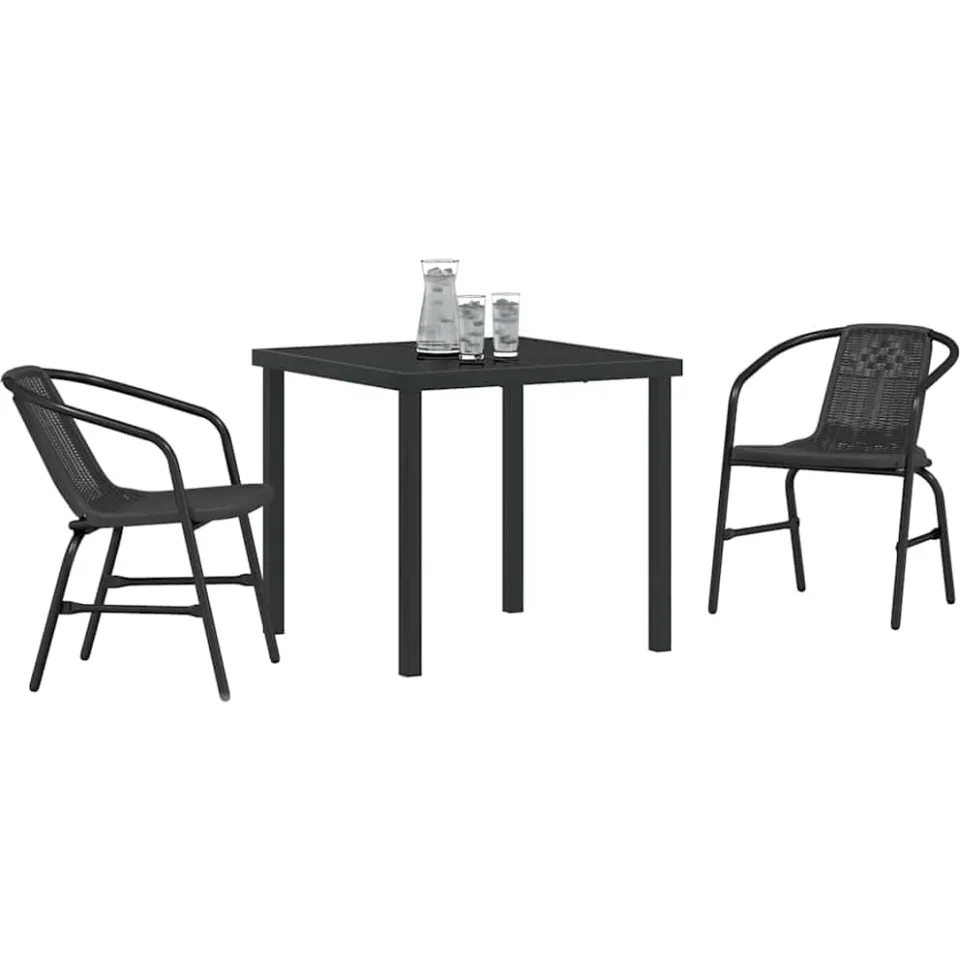 vidaXL Tuin eettafelset 3 st Zwart Gepoedercoat staal