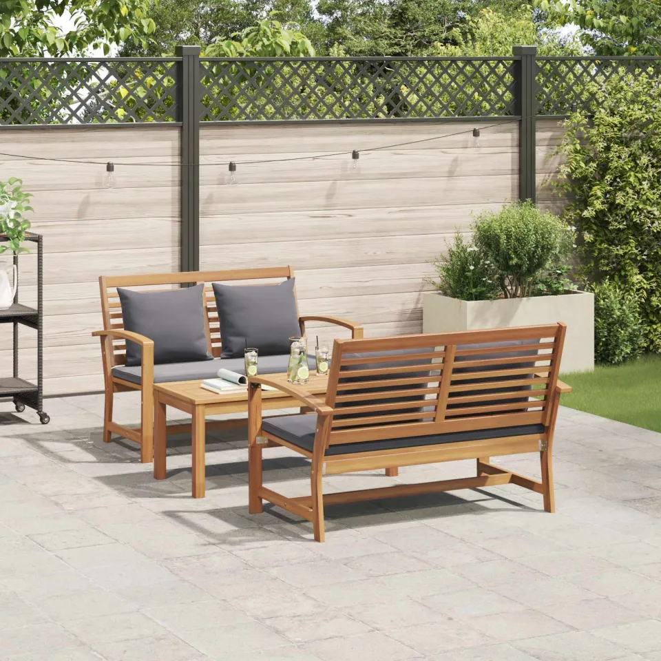 vidaXL Tuinbankenset 3 st Naturel Massief Teakhout, foto 3