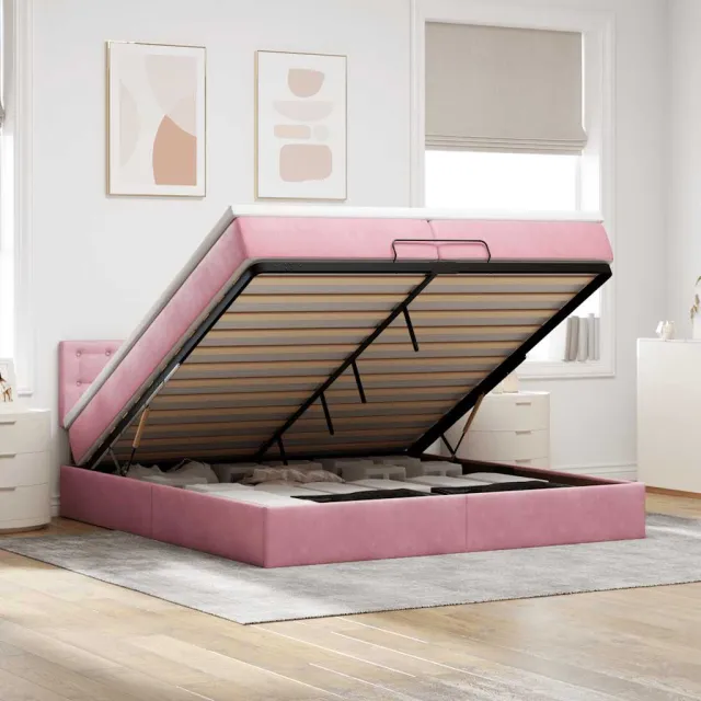 vidaXL Ottoman bed met matras 200x200 cm fluweel roze
