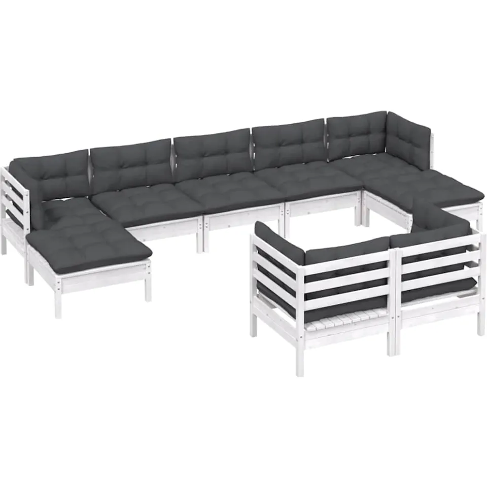 vidaXL 9-delige Loungeset met kussens massief grenenhout wit, foto 2