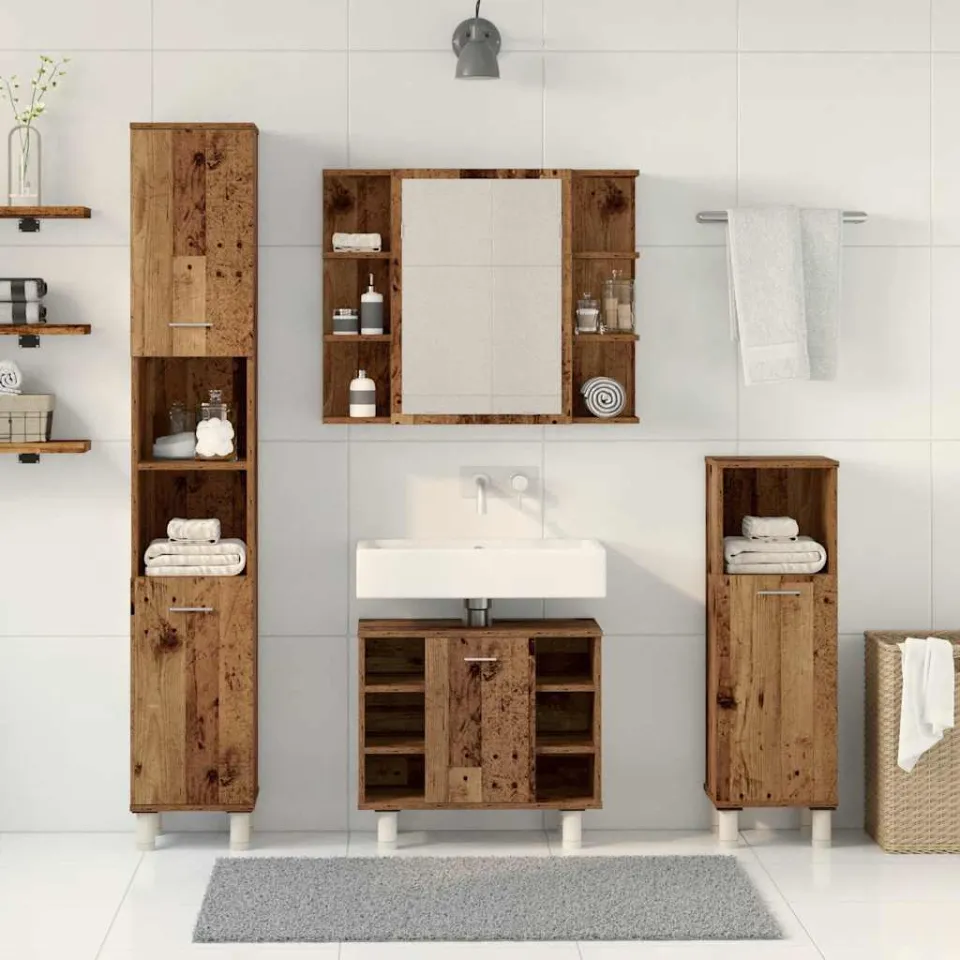 vidaXL 4-delige Badkamermeubelset bewerkt hout oud houtkleurig bruin, foto 2