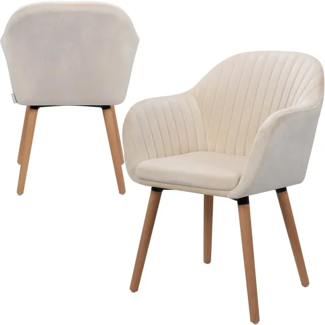 Klarven Eethoekstoelen Fluweel Crème wit - Dining Chairs - Fluwelen Eethoekstoelen - Met Armleuning - Ergonomisch, Stevig Frame - Draagvermogen tot 120 kg - Set van 2 - B40xd40cm