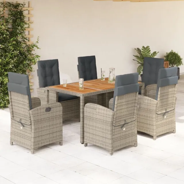 vidaXL 7-delige Tuinset met kussens poly rattan grijs, foto 2