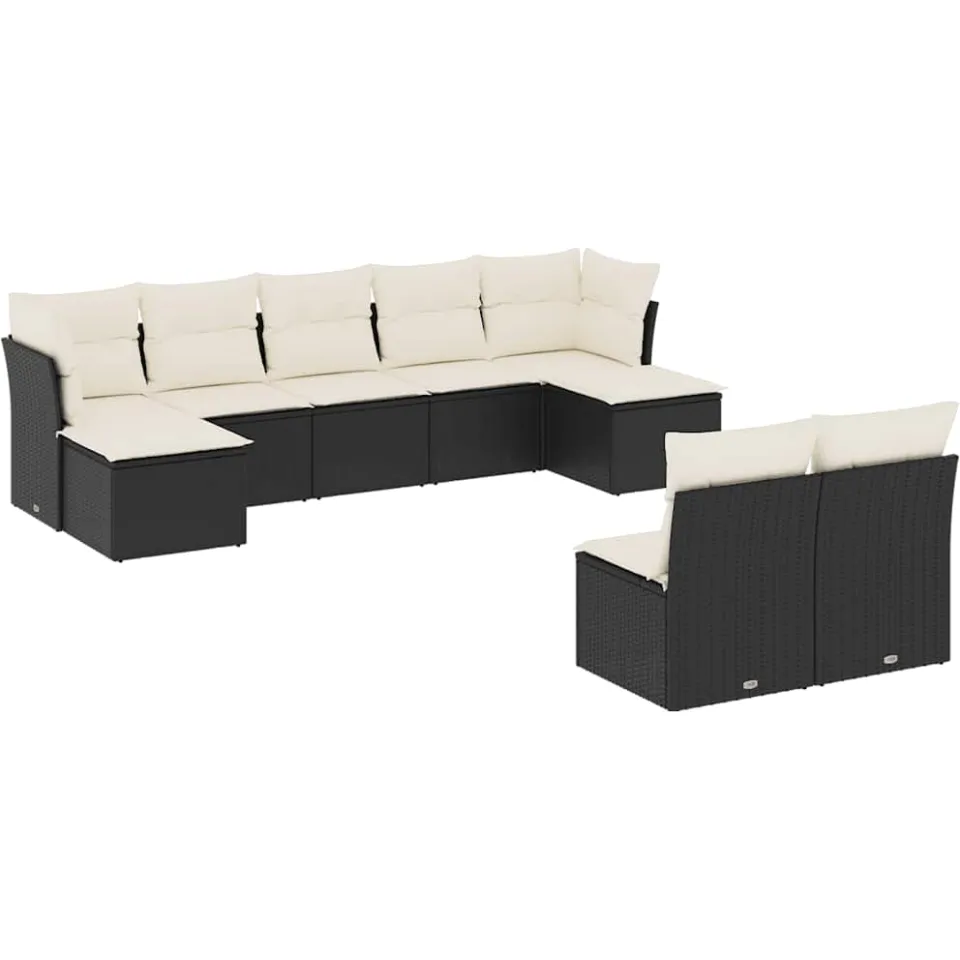 vidaXL 9-delige Loungeset met kussens poly rattan zwart, foto 3