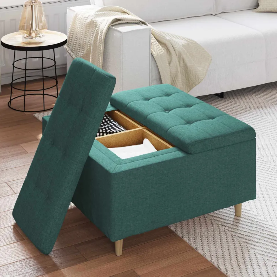 vidaXL Ottoman met Opbergruimte Donkergroen 80 x 80 x 45 cm Stof groen, foto 4
