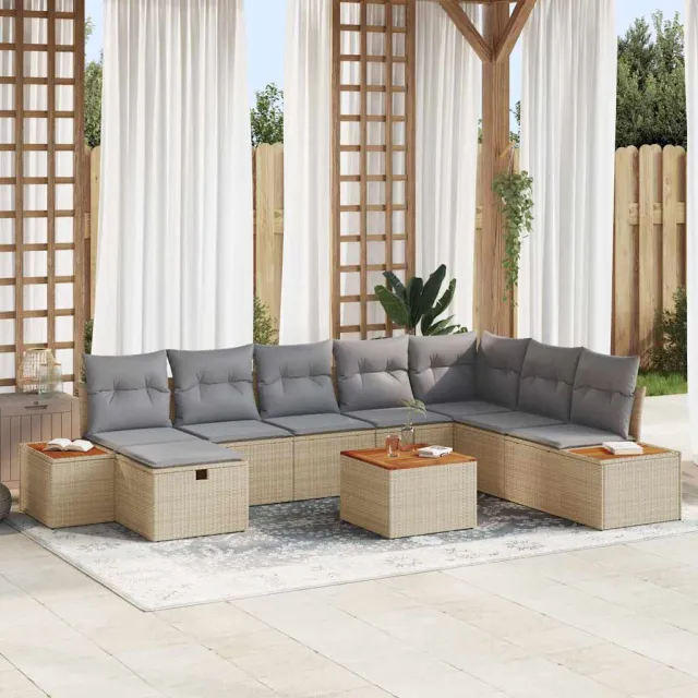 vidaXL Tuin Sofa Set 9 st Beige poly rattan