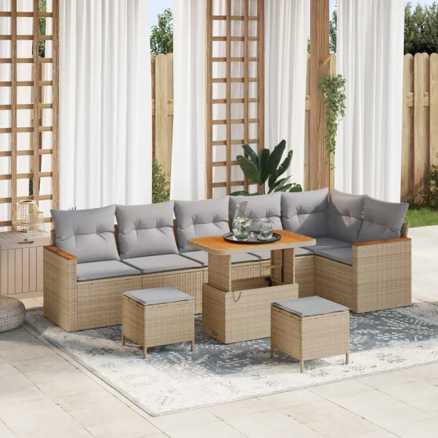 vidaXL Tuinbankenset 9 st Beige poly rattan, foto 2