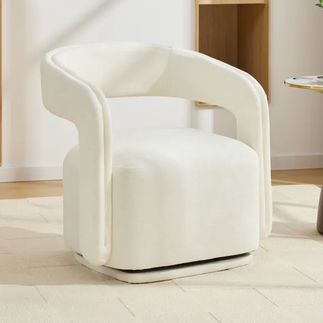 MIVRAY Fauteuil 70 x 65,5 x 74 cm - 360 Graden Draaibaar En Ergonomisch Comfort - Voor Woonkamer En Leeshoek - Chenille Wit