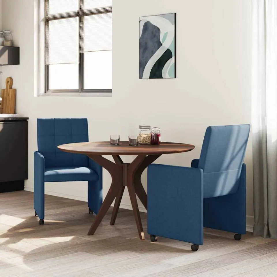 vidaXL Eetkamerstoelen met Wieltjes 2 st Stof Blauw 58 x 65 x 94 cm, foto 3