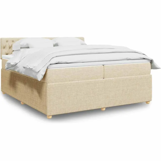 vidaXL Boxspring met matras stof crèmekleurig 200x200 cm