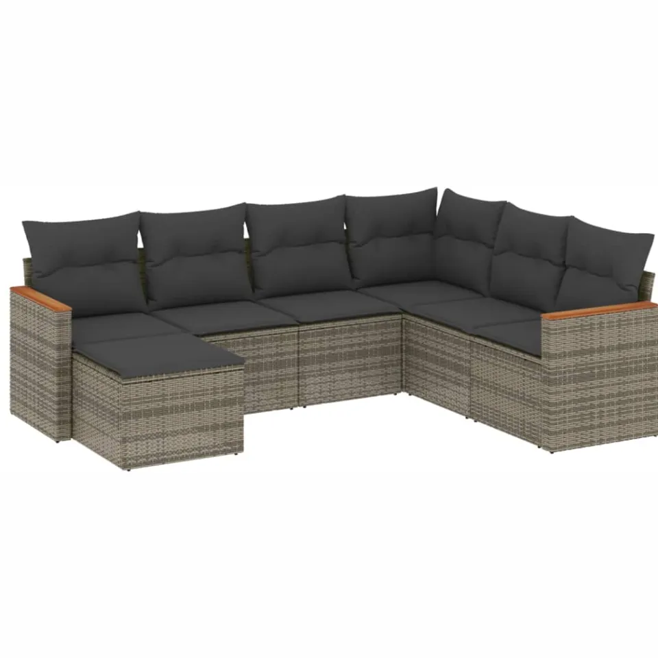 vidaXL 7-delige Loungeset met kussens poly rattan grijs, foto 3