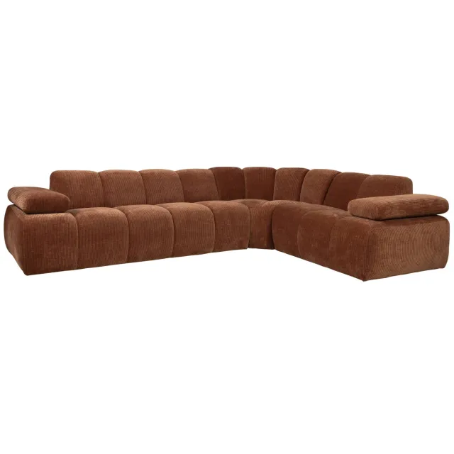 WOOOD Mojo Hoekbank Rechts - Ribstof - Roest Bruin - 74x310x230 rust brown