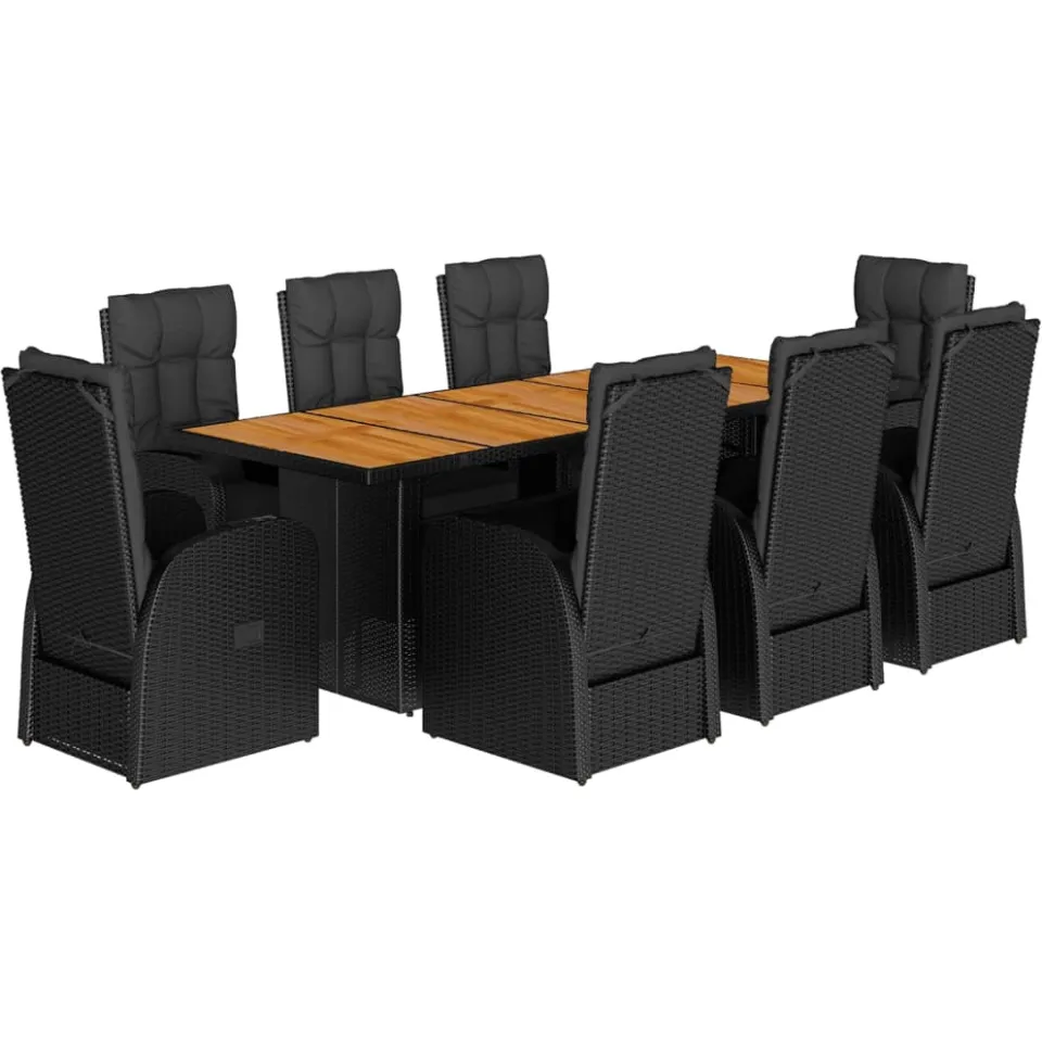 vidaXL 9-delige Tuinset poly rattan zwart