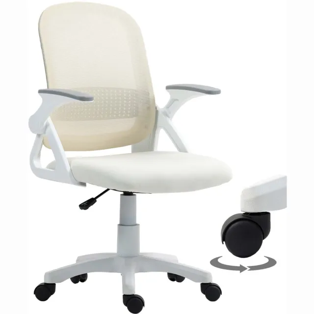 TEKROA Ergonomische Bureaustoel - bureaustoelen voor volwassenen - Mesh Bureaustoel met Opklapbare Armleuningen en Lendensteun wit