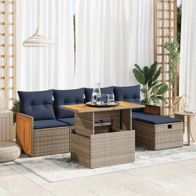 vidaXL 6-delige Loungeset met kussens poly rattan acacia grijs, foto 2