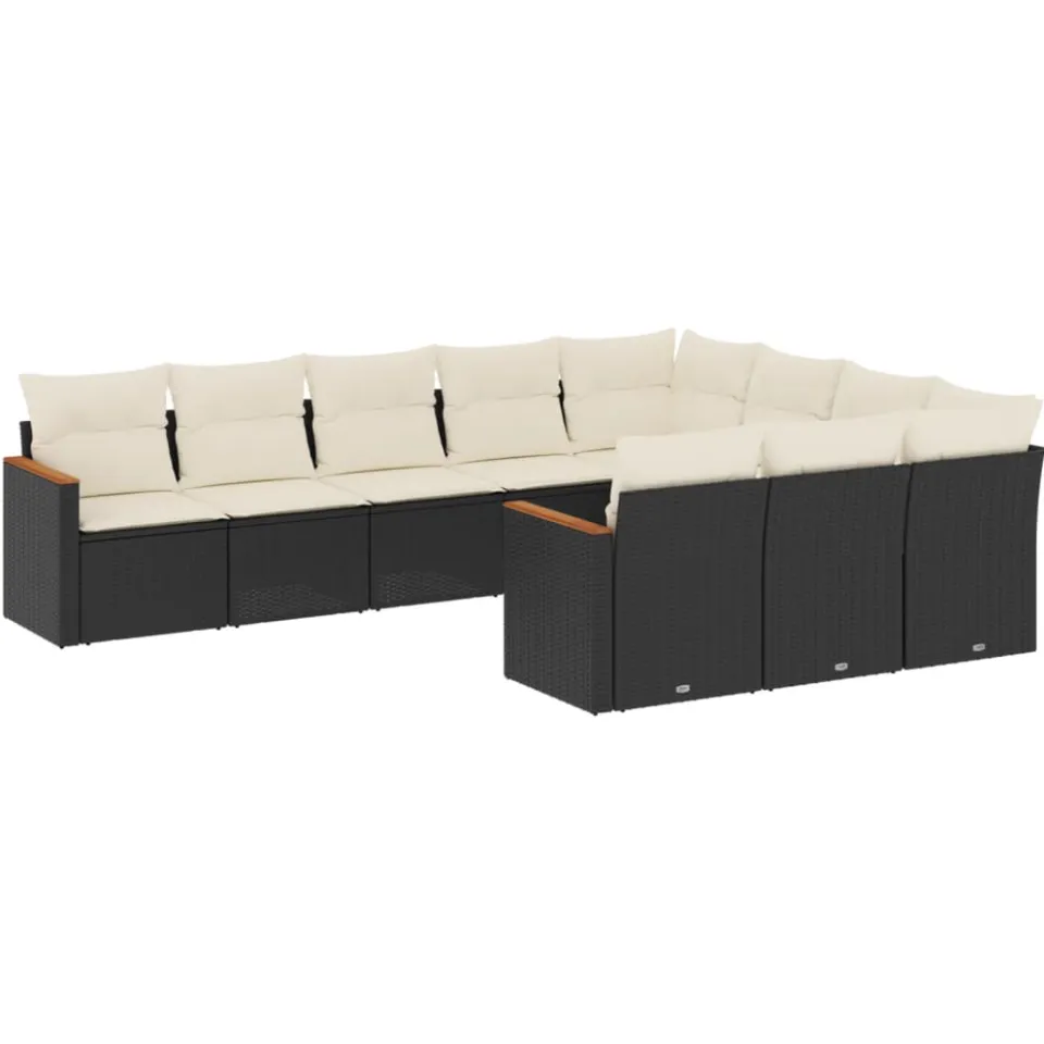 vidaXL 10-delige Loungeset met kussens poly rattan zwart, foto 3