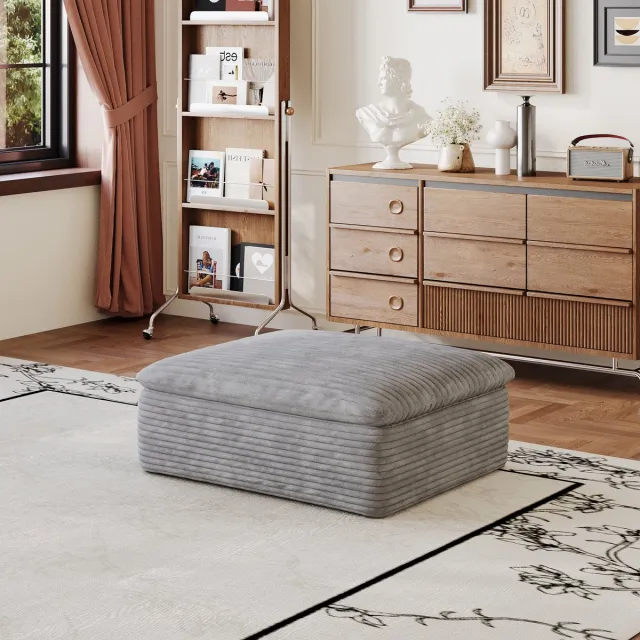 DESMIU Voetenbankje – Royale Zitting Met Schuimvulling – 90 X 70 X 42 Cm – Stof – Grijs – Voor Binnengebruik – Gestoffeerd Rechthoekig