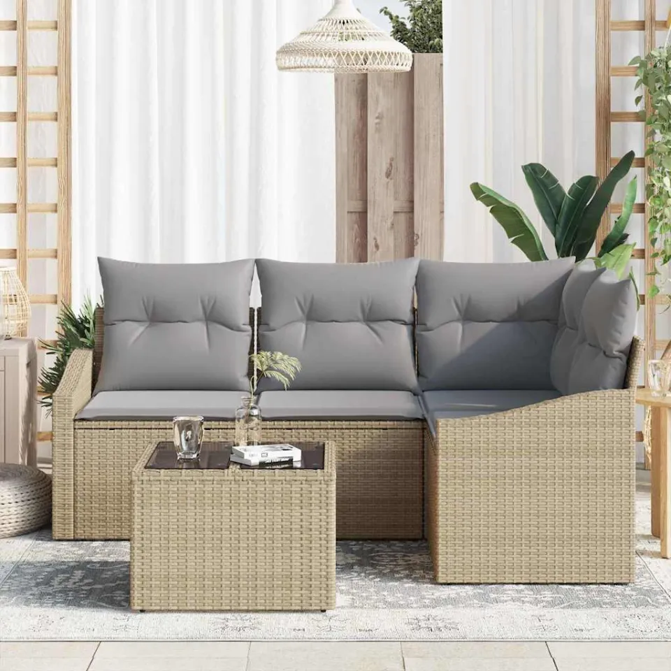 vidaXL Bankstel 5 st Beige poly rattan, foto 3