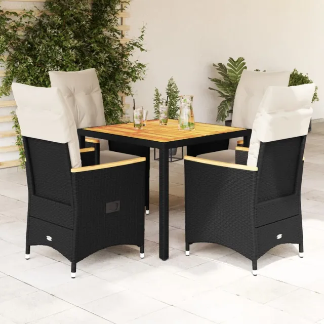 vidaXL 5-delige Tuinset met kussens poly rattan zwart