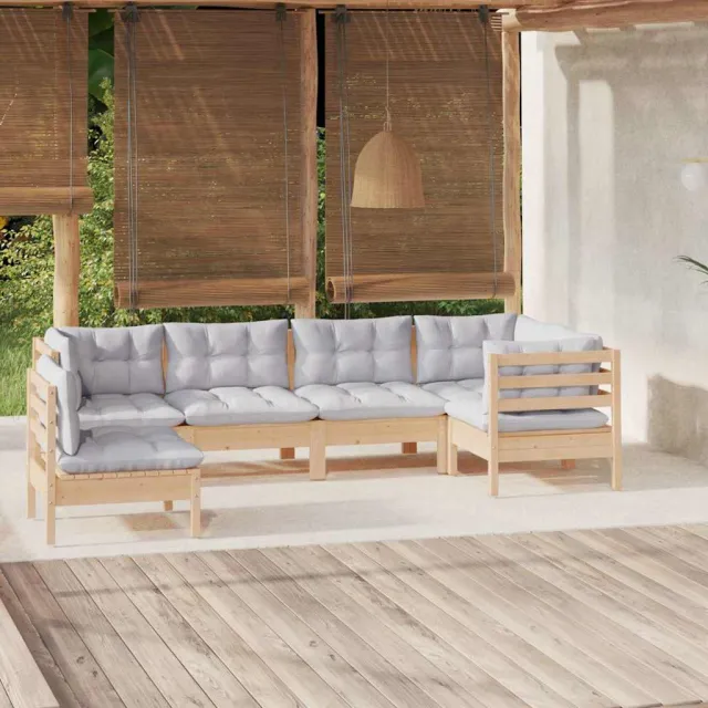 vidaXL 6-delige Loungeset met grijze kussens grenenhout Grijs