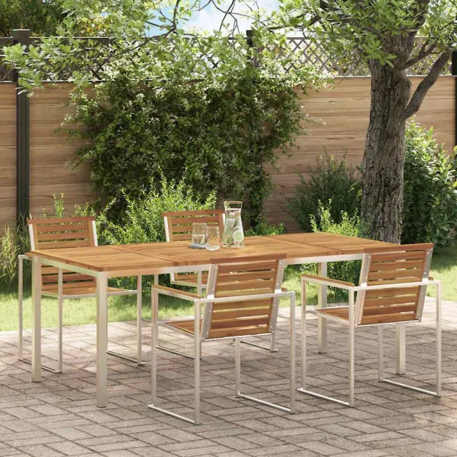 vidaXL Eettafel 200x90x75 cm Massief Acacia Hout en Roestvrijstaal, foto 2
